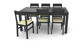 Table and chairs, dark color