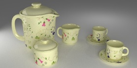 Teapot set with flowered texture